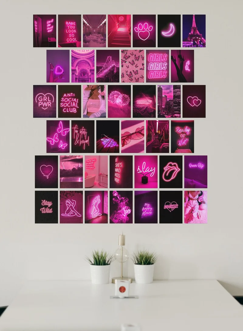 LOWHA Posters Wall Collage Kit, Album Cover, 40 Pieces Cardstock Thick Paper Posters, Pink Art 14.8x20cm