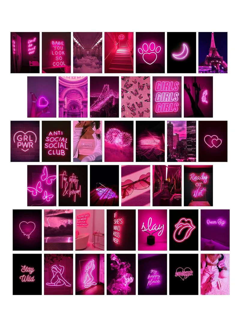 LOWHA Posters Wall Collage Kit, Album Cover, 40 Pieces Cardstock Thick Paper Posters, Pink Art 14.8x20cm