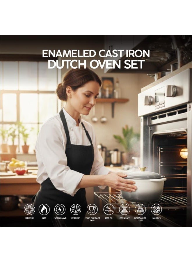 VAV GET Healthy and Safe Non-Stick Enameled Cast Iron 7-Piece Dutch Oven Cookware Set with Gloves and 2-Piece Mills. Includes: 24cm Dutch Oven Fry Pan, 18cm, 21cm, and 24cm Dutch Ovens with Lids, Gloves, and 2-Piece Mills. - Image 3
