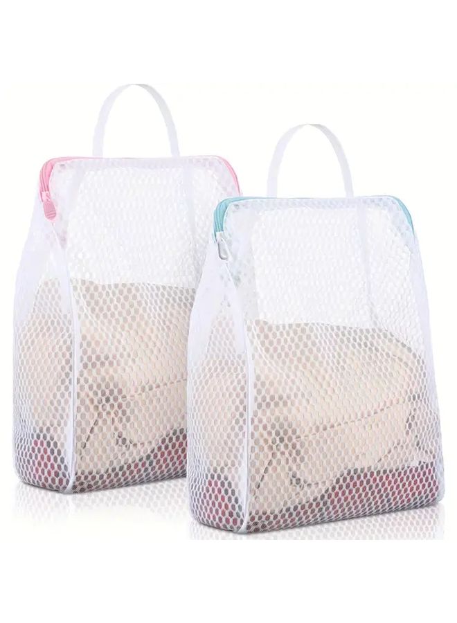 Durable Polyester Laundry Bags Pink Blue with Zipper and Hanging Loop for Travel - Image 1