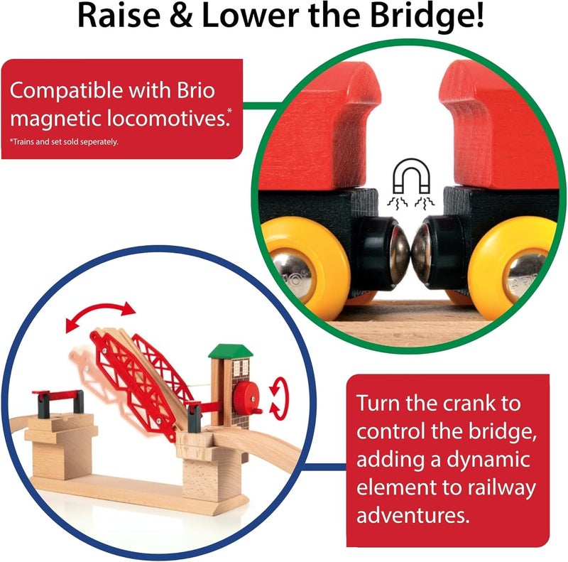 BRIO World Lifting Bridge Toy Train Accessory - Red Wooden Bridge with Ascending Tracks for Kids Ages 3 and Up - Image 5