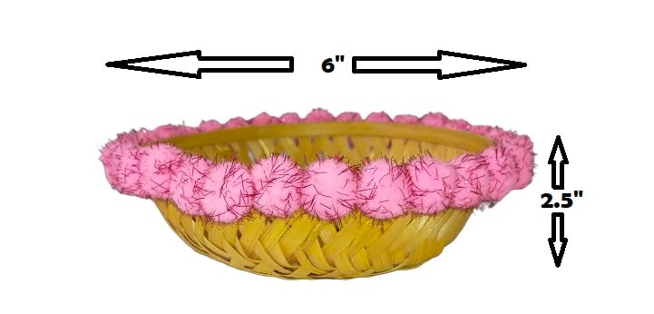 VMD RO 6 Pink Glitter Poms BAMBOO BASKET USE FOR DECORATION GIFTING HEMPAR SET OF 6 - Image 2