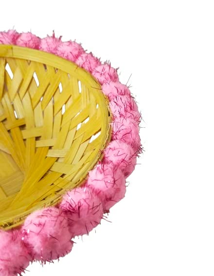 VMD RO 6 Pink Glitter Poms BAMBOO BASKET USE FOR DECORATION GIFTING HEMPAR SET OF 6 - Image 5