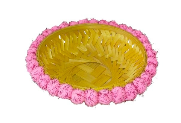 VMD RO 6 Pink Glitter Poms BAMBOO BASKET USE FOR DECORATION GIFTING HEMPAR SET OF 6 - Image 3