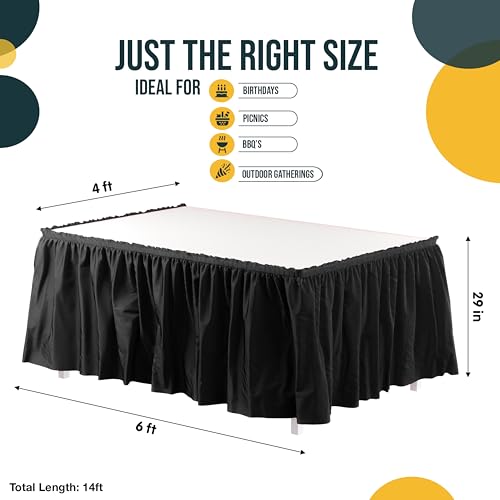 Exquisite Ruffle Table Skirt Black 6 Pack 14 Ft Long Table Skirts for Rectangle Tables 6ft Plus or Round Tables Skirts with Adhesive Strip for Gender Reveal Decor & Happy Birthday Parties - Image 4