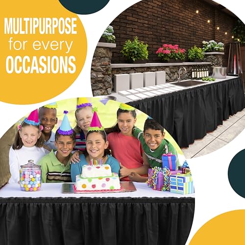 Exquisite Ruffle Table Skirt Black 6 Pack 14 Ft Long Table Skirts for Rectangle Tables 6ft Plus or Round Tables Skirts with Adhesive Strip for Gender Reveal Decor & Happy Birthday Parties - Image 5