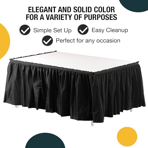 Exquisite Ruffle Table Skirt Black 6 Pack 14 Ft Long Table Skirts for Rectangle Tables 6ft Plus or Round Tables Skirts with Adhesive Strip for Gender Reveal Decor & Happy Birthday Parties - Image 2
