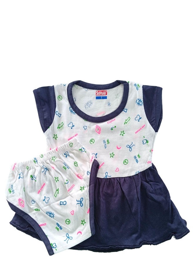 SUNUO Baby Girl Cotton A-Line Frock with Pant Combo (Pack of 3) (in, Age, 3 Months, 6 Months, Regular, RBO-3) Multicolour - Image 2