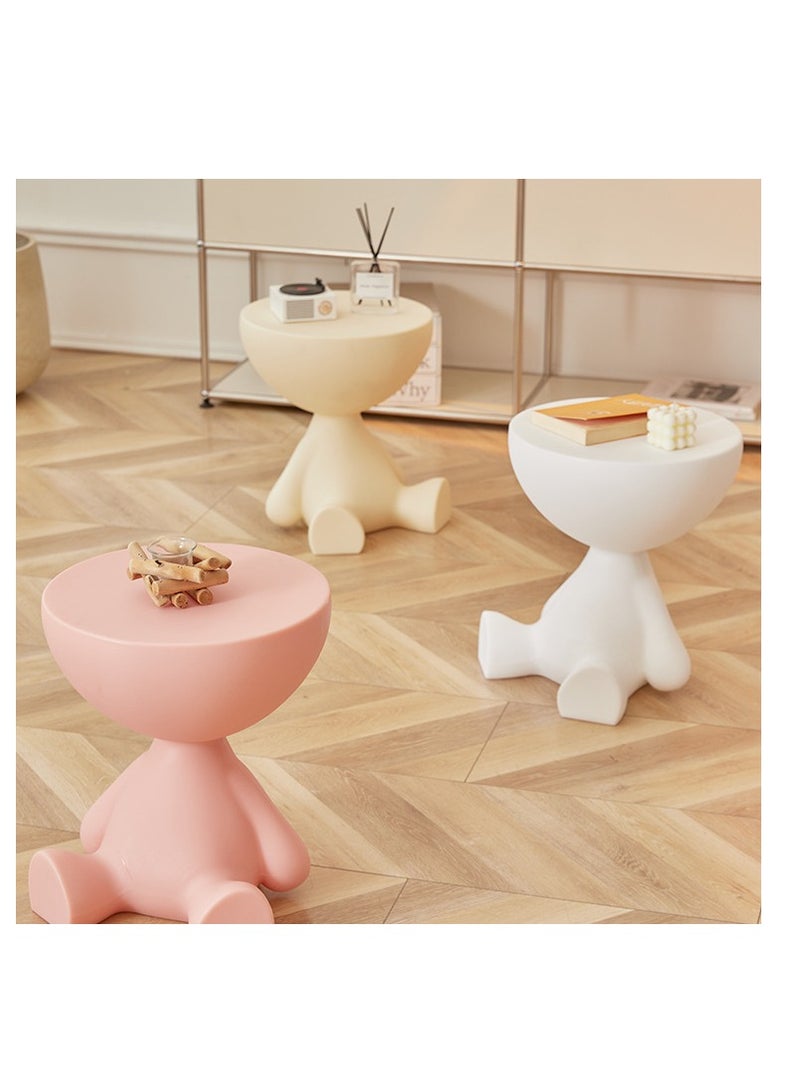 XiuWoo Cute Storage Side Table, Multi Functional Ottoman Stool, Small Night Stand, Accent Table for Living Room, Bedroom, Kitchen, and Bathroom, Beige  - Image 2