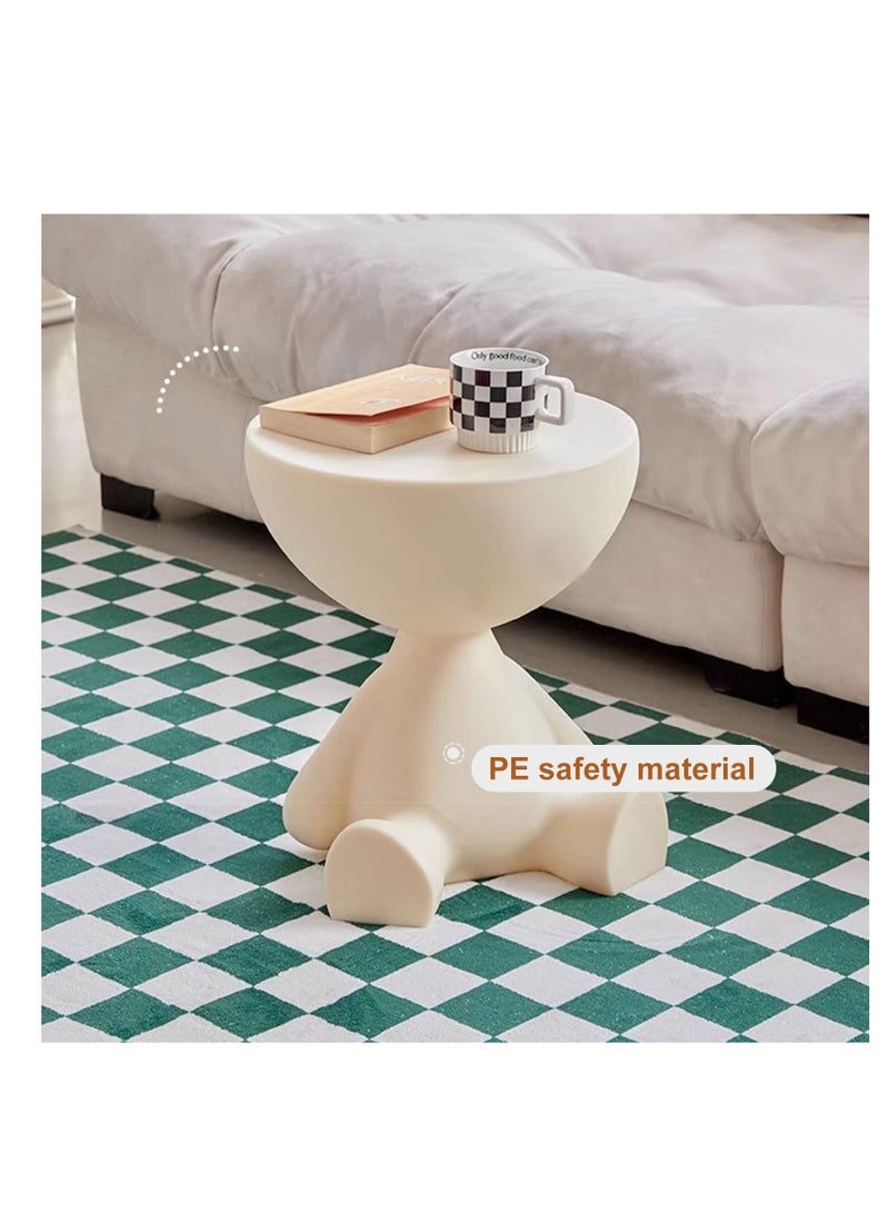 XiuWoo Cute Storage Side Table, Multi Functional Ottoman Stool, Small Night Stand, Accent Table for Living Room, Bedroom, Kitchen, and Bathroom, Beige  - Image 5