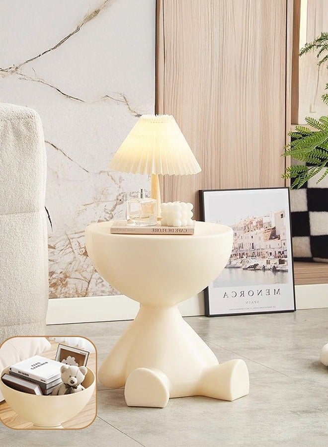 XiuWoo Cute Storage Side Table, Multi Functional Ottoman Stool, Small Night Stand, Accent Table for Living Room, Bedroom, Kitchen, and Bathroom, Beige  - Image 1