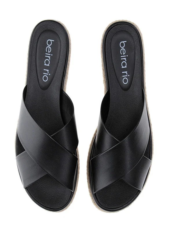 بيرا ريو Beira Rio Ladies Flat Sandals Black | Made In Brazil