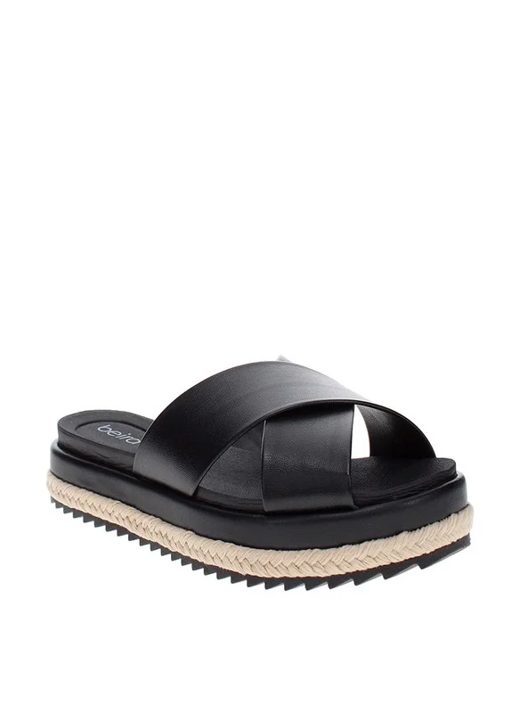 بيرا ريو Beira Rio Ladies Flat Sandals Black | Made In Brazil