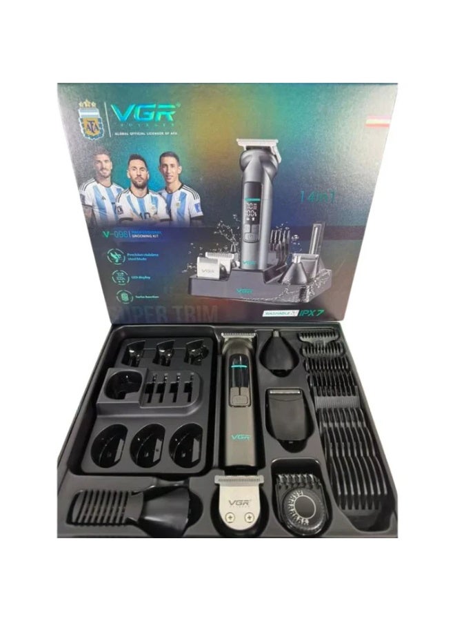 VGR V-096 IPX7 Professional Hair Trimmer Kit, 14-in-1 Waterproof Grooming Set with Metal Design, 150-Min Runtime, 7000 RPM Motor, Digital Display, USB Charging, Stand - Image 5