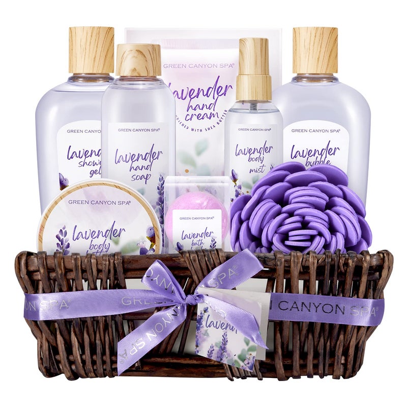 Green Canyon Spa Spa Gift Baskets for Women 10Pcs Lavender Spa Kit for Women Bath Gift Set with Bubble BathBody Lotion Bath and Body Gift Set Christmas Gift Basket for Her Mothers Day Gifts for Mom 