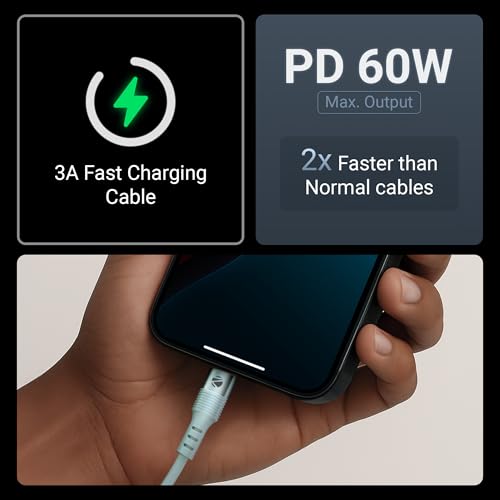 Zebronics Wattz 60CC2 Type-C to Type-C Soft Silicone Cable, PD 60W, 1 Meter, Durable, Charge & Sync, Rapid Charging, For Laptops, Tablets, Mobiles (Blue) - Image 3