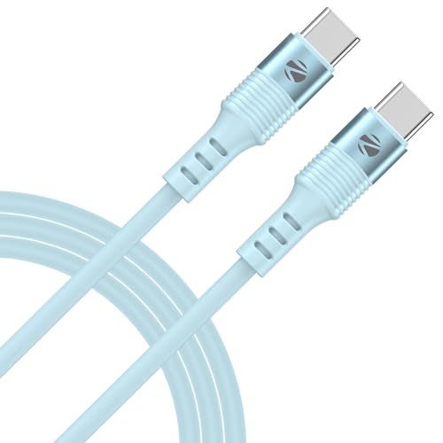 Zebronics Wattz 60CC2 Type-C to Type-C Soft Silicone Cable, PD 60W, 1 Meter, Durable, Charge & Sync, Rapid Charging, For Laptops, Tablets, Mobiles (Blue) - Image 1