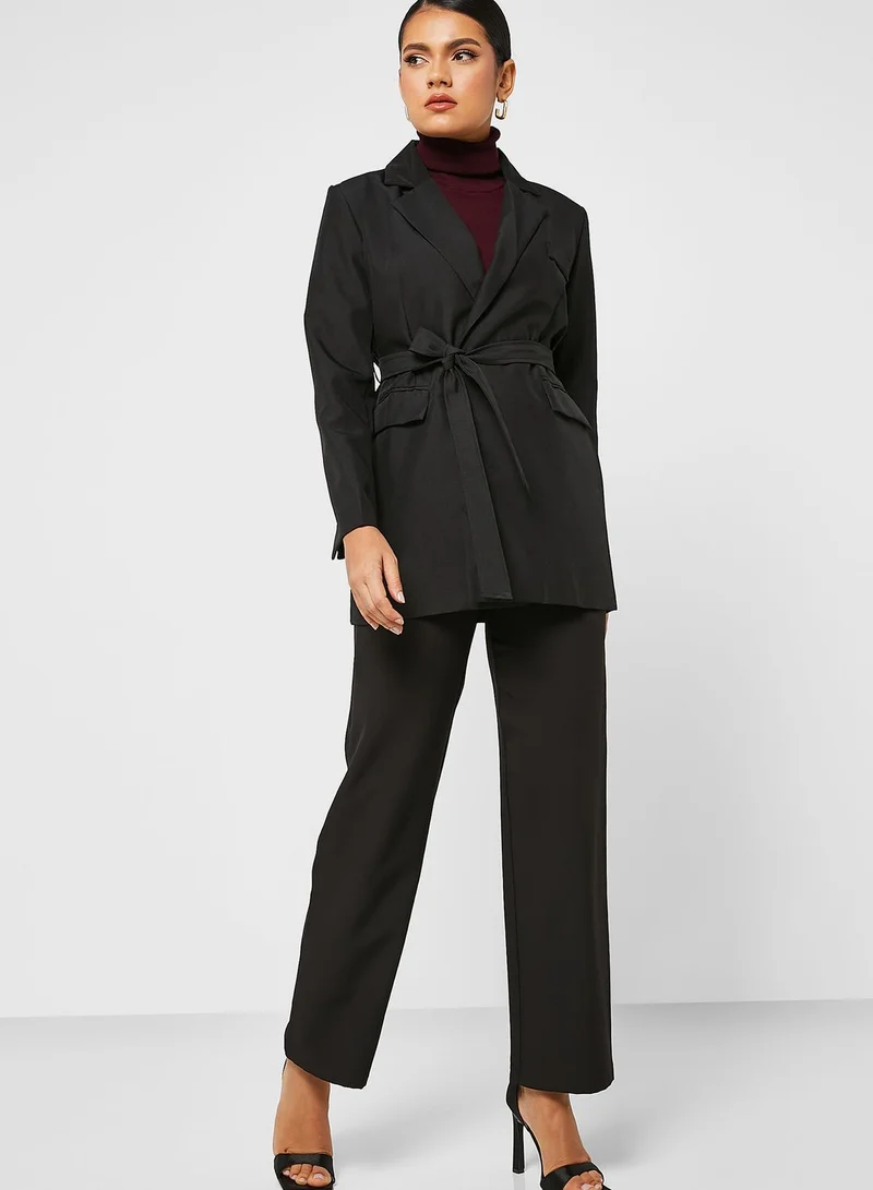 ELLA Longline Blazer With Waist Tie