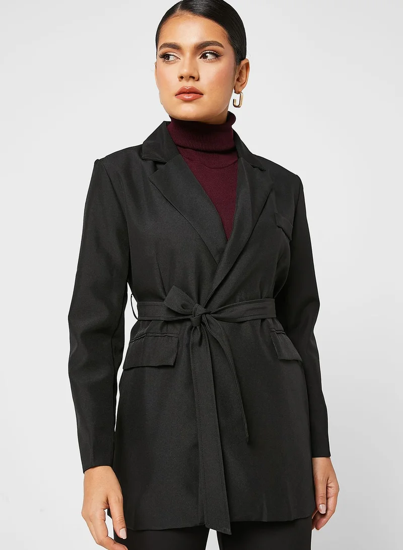 ELLA Longline Blazer With Waist Tie