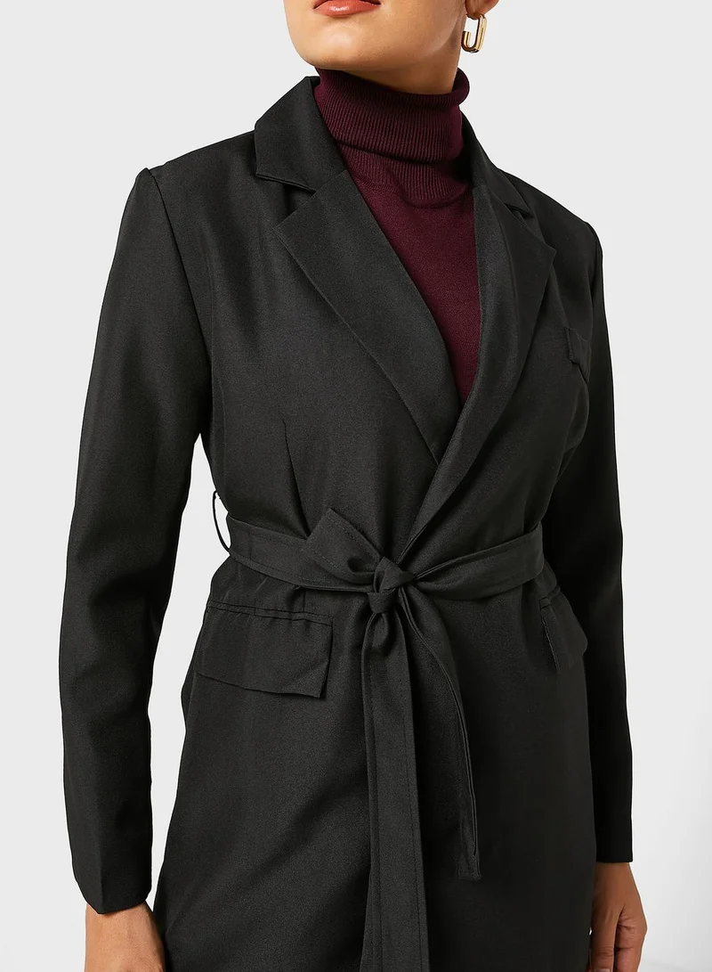 ELLA Longline Blazer With Waist Tie