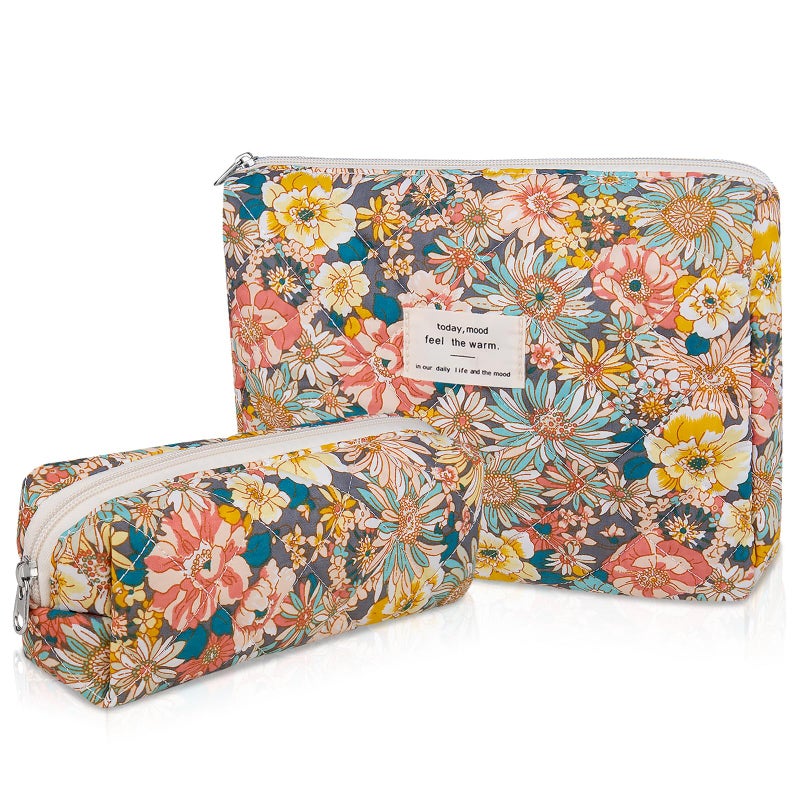 Gosect 2PC Makeup Bag Set Cute Cosmetic Bag for Women Girls Floral Coquette Aesthetic Toiletry Bag Travel Make Up Organizer Bag South Twigs Flower - Image 2