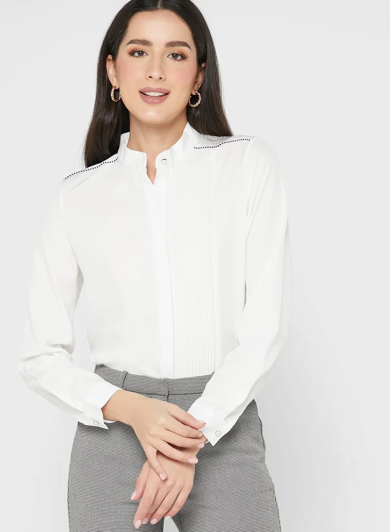 ELLA Mandarin Collar Pleated Blouse