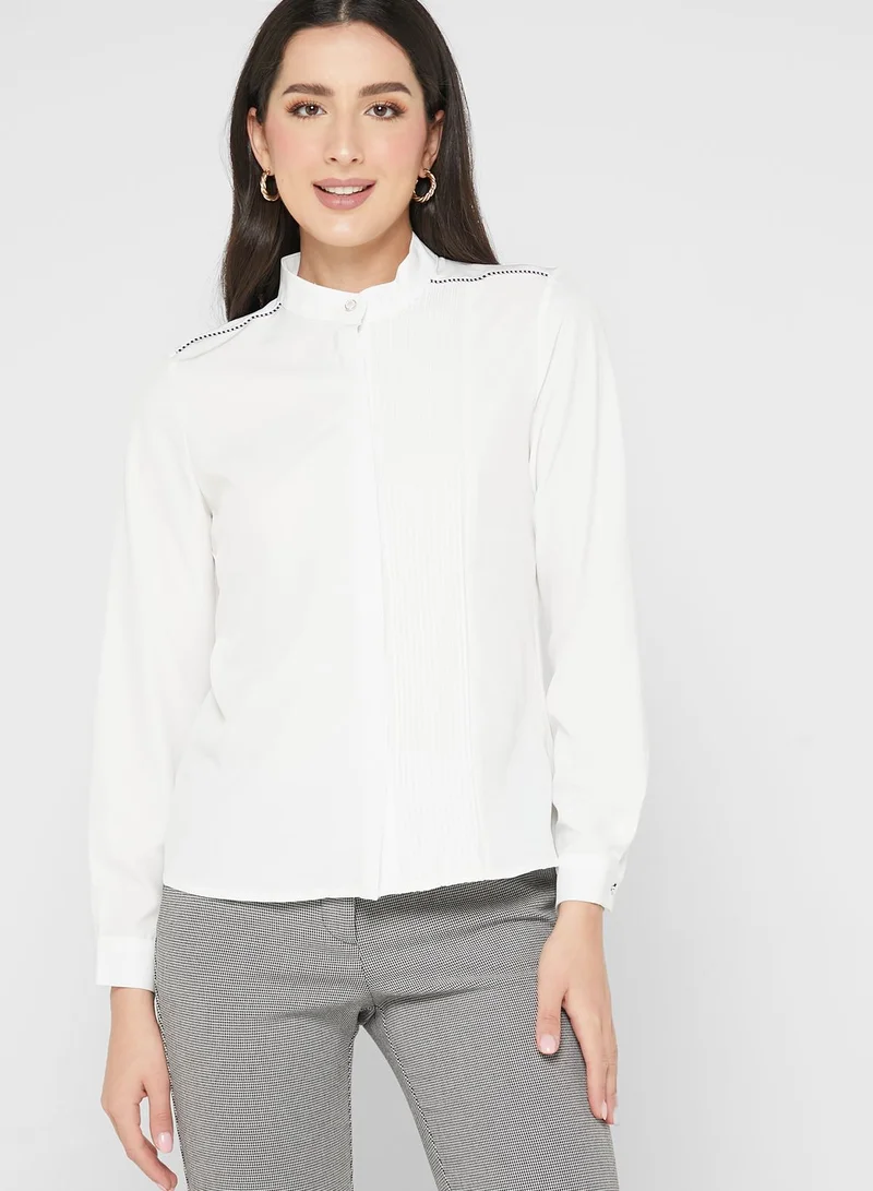 ELLA Mandarin Collar Pleated Blouse
