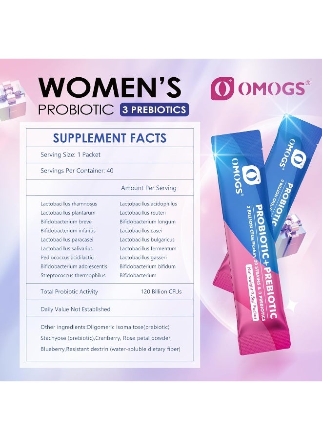 OMOGS Women's Probiotic, 120-Billion-CFUs, 18 Strains, with 3 Prebiotics and Cranberry Extract - Image 2