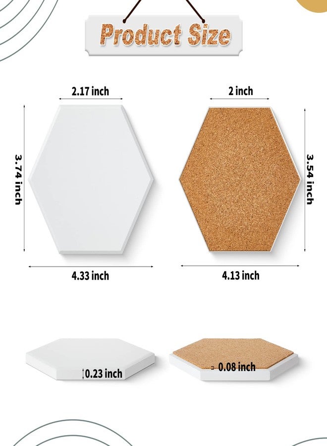 Zopeal 96 Pcs Ceramic Tiles for Crafts Coasters Include Unglazed White Ceramic Tiles with Cork Backing Pads Use with Alcohol Ink Acrylic Pouring for DIY Project Gift (Hexagon) - Image 2