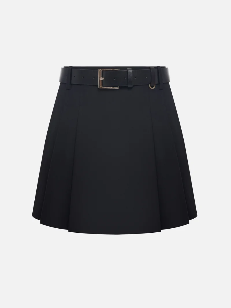 Lichi Mini skirt with large pleats on the sides and a belt