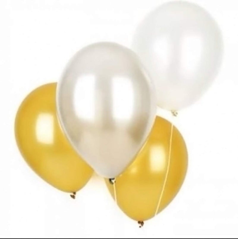 Evisha HD Big Size 50 pcs Metallic | Latex Balloons | Theme Party, Party Decoration | Birthday Party Balloons | Balloons for Party Decoration (White Golden) - Image 3