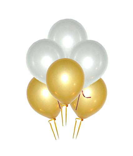 Evisha HD Big Size 50 pcs Metallic | Latex Balloons | Theme Party, Party Decoration | Birthday Party Balloons | Balloons for Party Decoration (White Golden) - Image 5