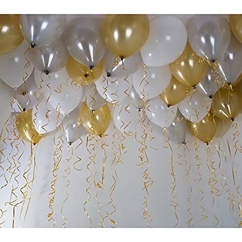 Evisha HD Big Size 50 pcs Metallic | Latex Balloons | Theme Party, Party Decoration | Birthday Party Balloons | Balloons for Party Decoration (White Golden) - Image 4