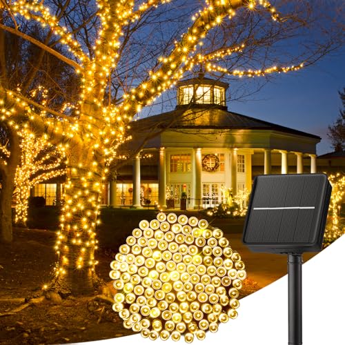 Minetom Solar String Lights Outdoor Waterproof 40 FT 100 LED Solar Powered String Lights with 8 Lighting Modes IP65 Waterproof Solar Christmas Lights for Outdoor Outside Tree Party Decor Warm White