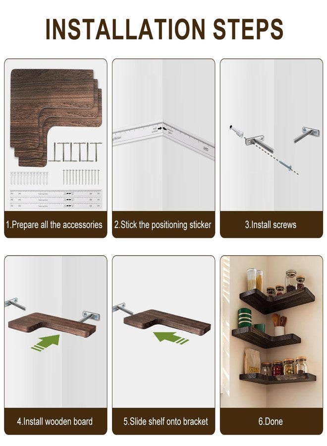 jubilander Floating Corner Shelves Set of 3, Solid Wood Picture Wall Shelf, Floating Shelves for Storage for Bedroom Kitchen Bathroom Living Room (Burnt) - Image 3