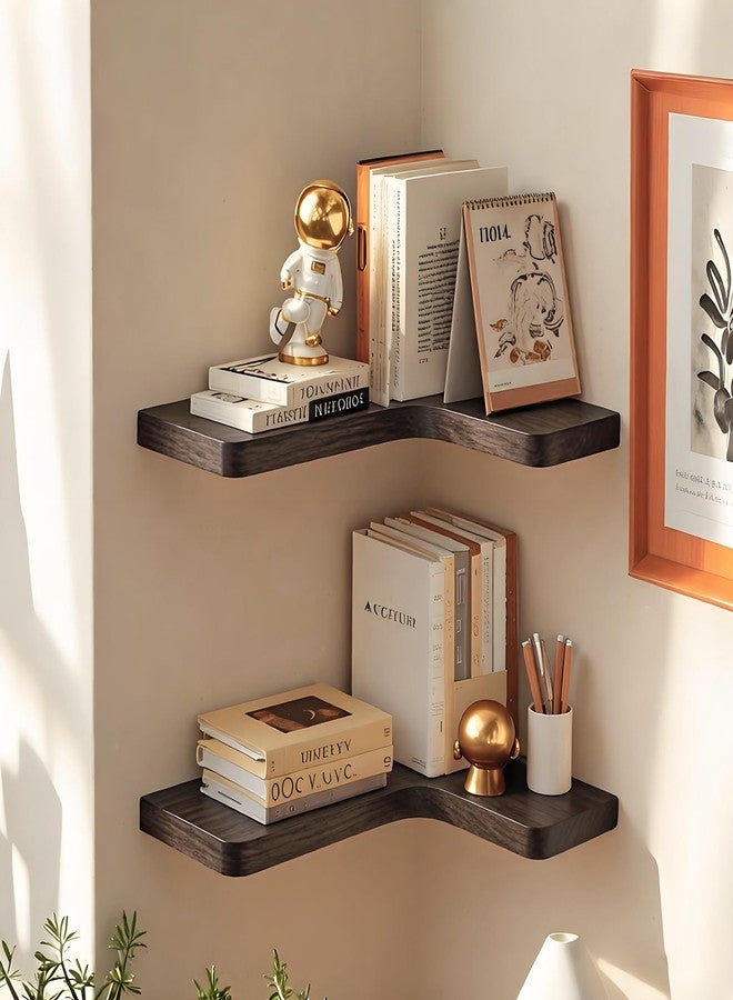 jubilander Floating Corner Shelves Set of 3, Solid Wood Picture Wall Shelf, Floating Shelves for Storage for Bedroom Kitchen Bathroom Living Room (Burnt) - Image 4