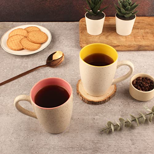 Saavre Diana Series Coffee Mug - Ceramic Set of 2 (280ml) Handcrafted Design Tea Cups Set of 2 Stackable, Chip Resistant, with Handles Large Serving Coffee Cup, Fiona (Inner Color May Vary) - Image 1