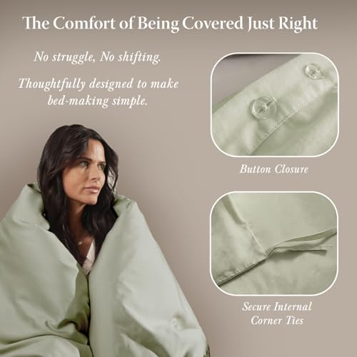 Threadmill Sage Green Duvet Cover Twin Size Bedding Set, Breathable Comforter Cover, Soft 2-Pc 100% Cotton Twin Duvet Cover Set with 1 Pillow Sham, Strong Button Closure & Corner Ties - Image 4