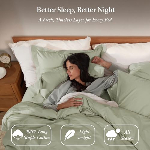 Threadmill Sage Green Duvet Cover Twin Size Bedding Set, Breathable Comforter Cover, Soft 2-Pc 100% Cotton Twin Duvet Cover Set with 1 Pillow Sham, Strong Button Closure & Corner Ties - Image 3