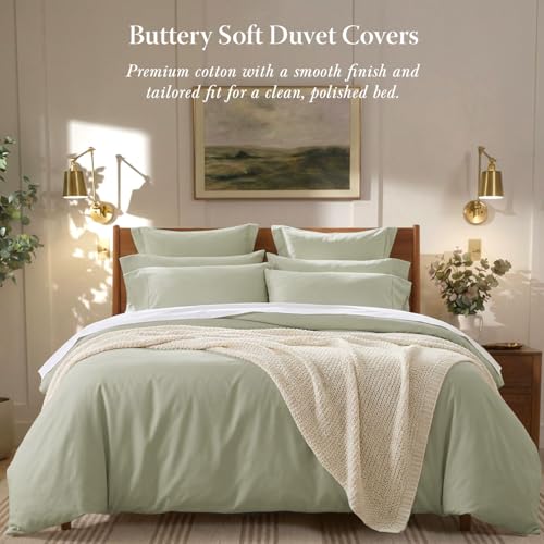 Threadmill Sage Green Duvet Cover Twin Size Bedding Set, Breathable Comforter Cover, Soft 2-Pc 100% Cotton Twin Duvet Cover Set with 1 Pillow Sham, Strong Button Closure & Corner Ties - Image 2