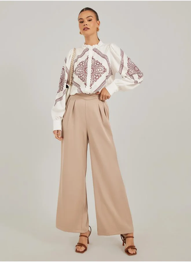 لوكس ويف Printed Ruffled High Neck Loose Fit Shirt