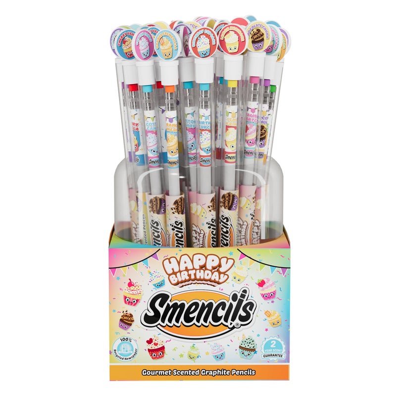 Scentco Happy Birthday Smencils Gourmet Scented Pencils 50 Pack HB 2 Recycled Newspaper Pencils PreSharpened Kids School Supplies 10 Sweet Scents Variety Classroom Rewards Gifts for Kids - Image 2