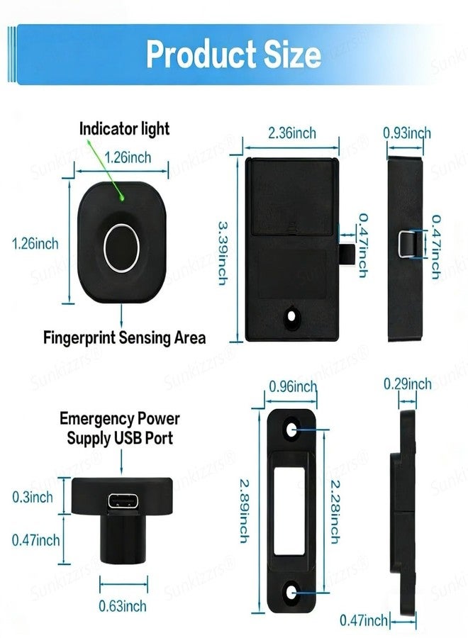 Sunkizzrs® Fingerprint Cabinet Lock for Single/Double Doors - Smart Biometric Drawer Lock - 360° Recognition Keyless Furniture Lock - Smart Wardrobe Lock with Status Indicator (A) - Image 2