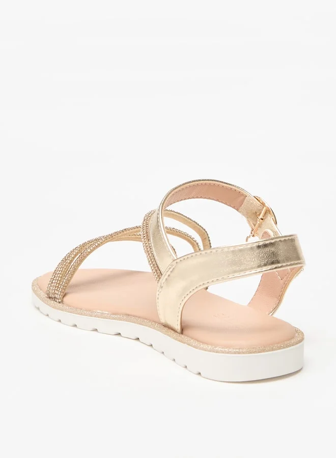Celeste Girls' Embellished Flat Sandals with Hook and Loop Closure