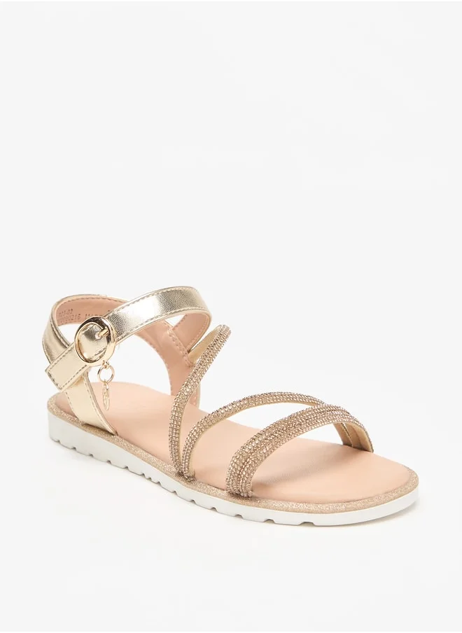 سيليست Girls' Embellished Flat Sandals with Hook and Loop Closure