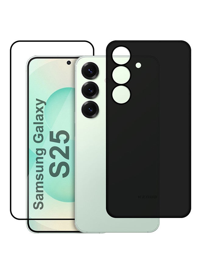 KZDOO حافظة 2 حزمة لجهاز Galaxy S25 حافظة Air Skin حماية كاملة من جميع الجوانب نحيفة للغاية بسماكة 0.3 مم وزن خفيف 4 جرام مع واقي شاشة ثلاثي الأبعاد - أسود - Image 1