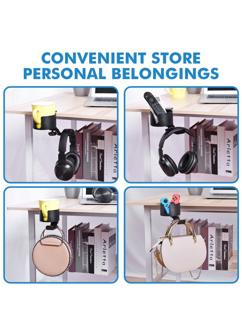 General 360-degree rotating metal headphone stand on the table side Multi-functional non-punch headphone cup storage rack  - Image 2