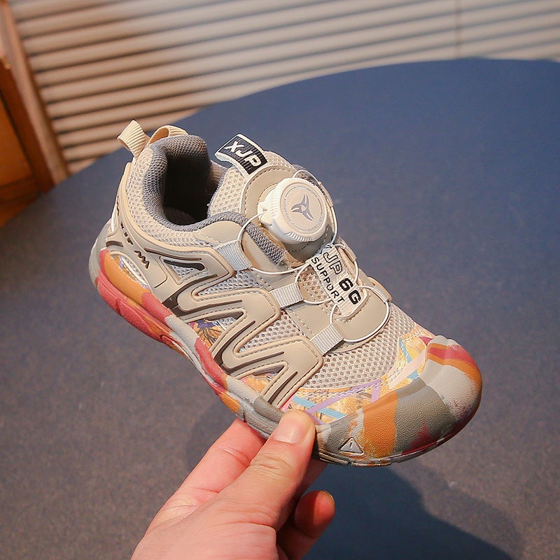 Korean Style Children'S Shoes 2025 Boys' Running And Hiking Shoes Girls' Rotating Buckle Sneakers Winter Fleece-Lined - Image 5