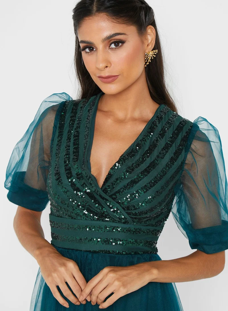Ella Limited Edition Puff-Sleeve Shimmer Detail Dress