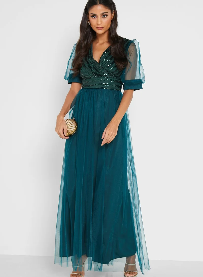 Ella Limited Edition Puff-Sleeve Shimmer Detail Dress